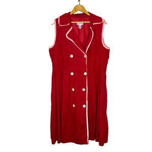 Women's 20W Vtg J.G. Hook Red Double Breasted Linen Blend Lined Sleeveless Dress